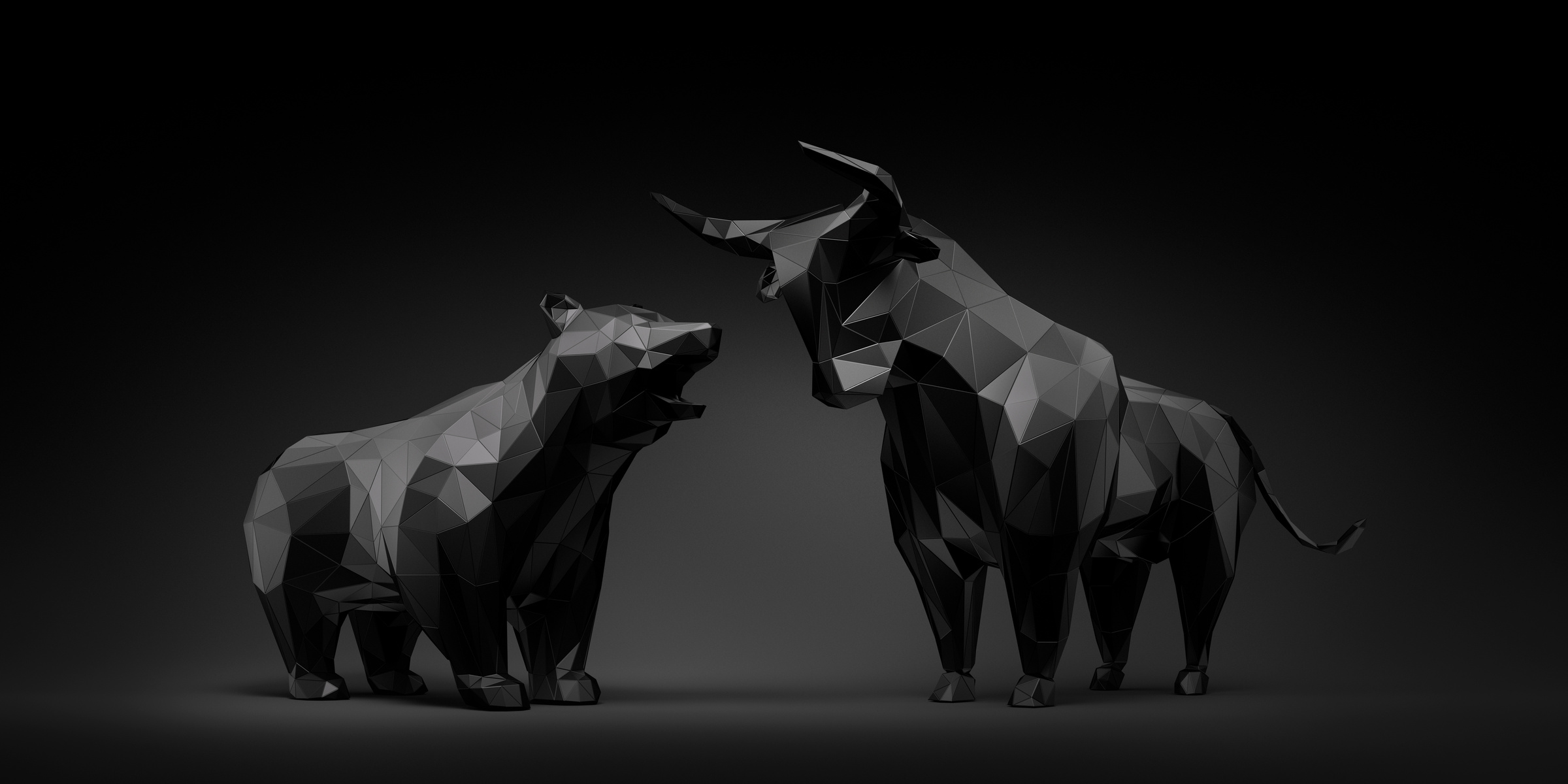 3D Geometric Black Bull and Bear